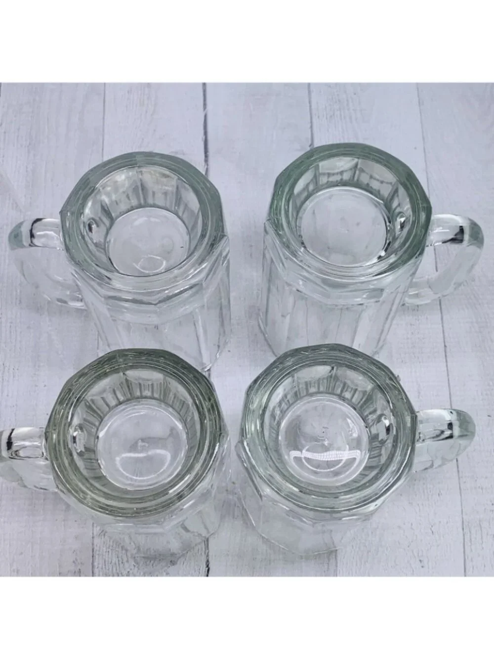 Libbey HEIDELBERG German Style 10 Panel Heavy Handle Clear Beer Mugs Stein Set 4